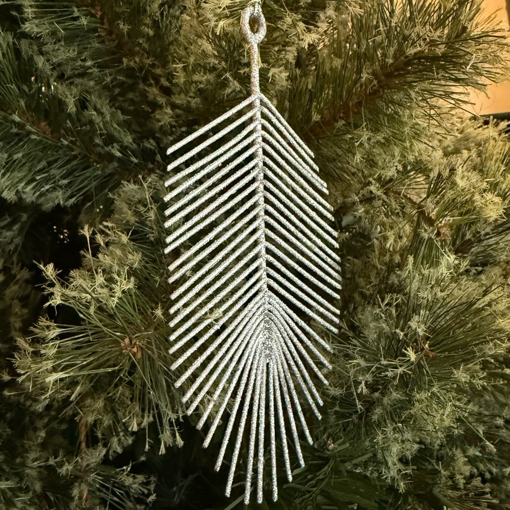 Crate&Barrel Sparkly Silver Feather Ornament